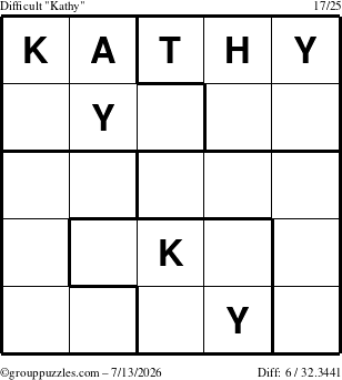 The grouppuzzles.com Difficult Kathy puzzle for Monday July 13, 2026