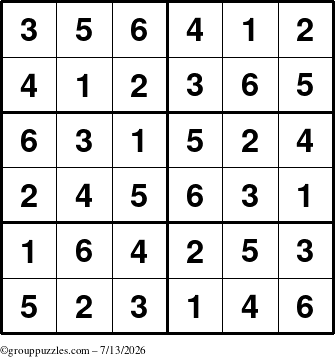The grouppuzzles.com Answer grid for the Sudoku-Junior puzzle for Monday July 13, 2026