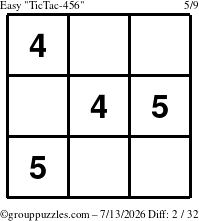 The grouppuzzles.com Easy TicTac-456 puzzle for Monday July 13, 2026