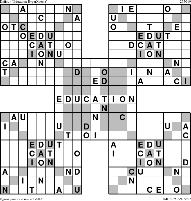 The grouppuzzles.com Difficult Education-HyperXtreme puzzle for Monday July 13, 2026