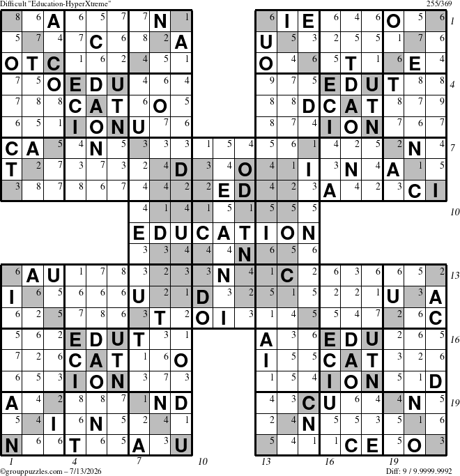The grouppuzzles.com Difficult Education-HyperXtreme puzzle for Monday July 13, 2026, suitable for printing, with all 9 steps marked