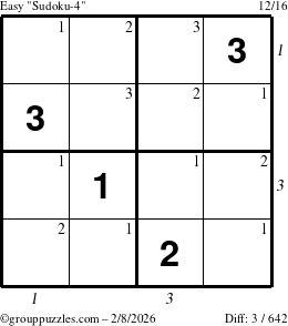 The grouppuzzles.com Easy Sudoku-4 puzzle for Sunday February 8, 2026 with all 3 steps marked