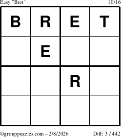 The grouppuzzles.com Easy Bret puzzle for Sunday February 8, 2026