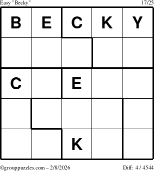 The grouppuzzles.com Easy Becky puzzle for Sunday February 8, 2026