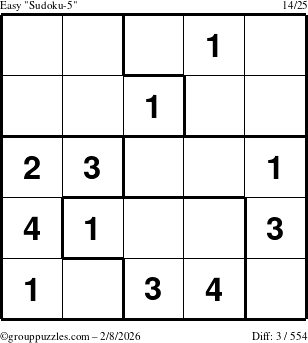 The grouppuzzles.com Easy Sudoku-5 puzzle for Sunday February 8, 2026