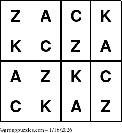 The grouppuzzles.com Answer grid for the Zack puzzle for Friday January 16, 2026