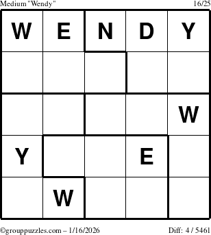 The grouppuzzles.com Medium Wendy puzzle for Friday January 16, 2026
