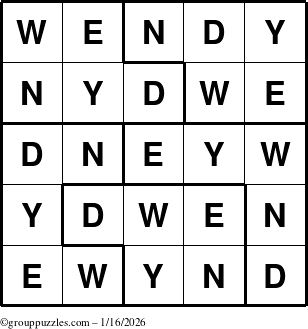 The grouppuzzles.com Answer grid for the Wendy puzzle for Friday January 16, 2026