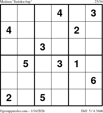 The grouppuzzles.com Medium Sudoku-6up puzzle for Friday January 16, 2026