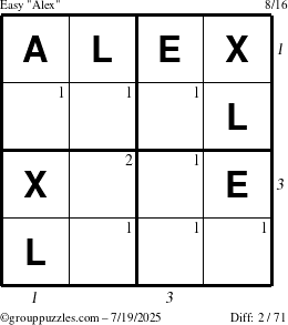The grouppuzzles.com Easy Alex puzzle for Saturday July 19, 2025 with all 2 steps marked