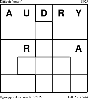 The grouppuzzles.com Difficult Audry puzzle for Saturday July 19, 2025