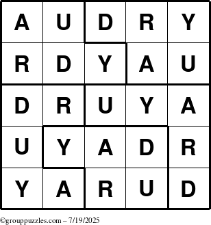 The grouppuzzles.com Answer grid for the Audry puzzle for Saturday July 19, 2025
