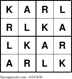 The grouppuzzles.com Answer grid for the Karl puzzle for Wednesday June 24, 2026