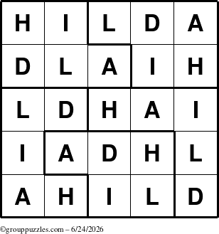 The grouppuzzles.com Answer grid for the Hilda puzzle for Wednesday June 24, 2026