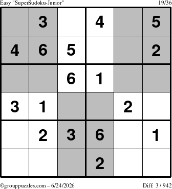The grouppuzzles.com Easy SuperSudoku-Junior puzzle for Wednesday June 24, 2026
