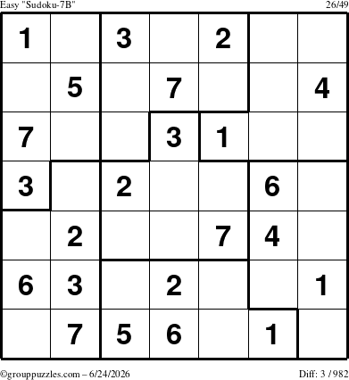 The grouppuzzles.com Easy Sudoku-7B puzzle for Wednesday June 24, 2026