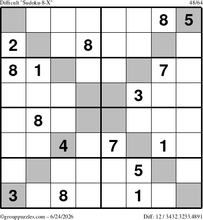 The grouppuzzles.com Difficult Sudoku-8-X puzzle for Wednesday June 24, 2026