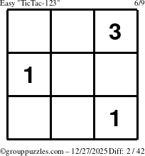 The grouppuzzles.com Easy TicTac-123 puzzle for Saturday December 27, 2025