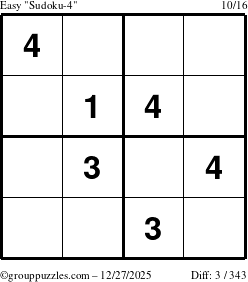 The grouppuzzles.com Easy Sudoku-4 puzzle for Saturday December 27, 2025