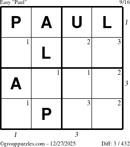 The grouppuzzles.com Easy Paul puzzle for Saturday December 27, 2025 with all 3 steps marked