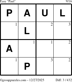 The grouppuzzles.com Easy Paul puzzle for Saturday December 27, 2025 with the first 3 steps marked