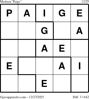 The grouppuzzles.com Medium Paige puzzle for Saturday December 27, 2025