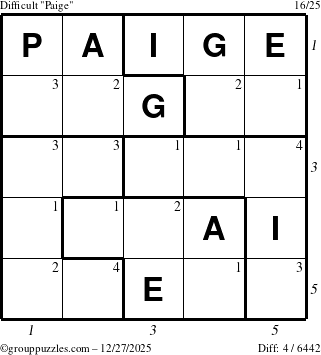 The grouppuzzles.com Difficult Paige puzzle for Saturday December 27, 2025 with all 4 steps marked