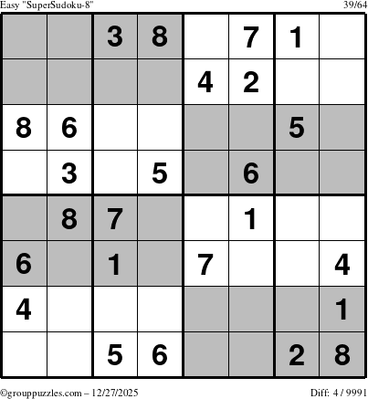 The grouppuzzles.com Easy SuperSudoku-8 puzzle for Saturday December 27, 2025