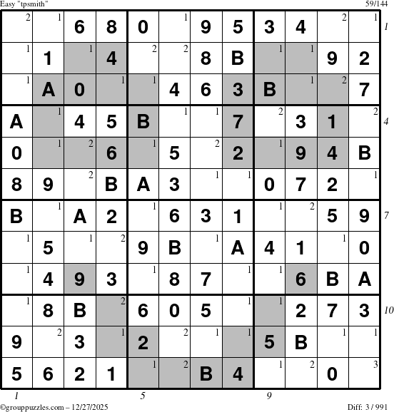 The grouppuzzles.com Easy tpsmith puzzle for Saturday December 27, 2025, suitable for printing, with all 3 steps marked