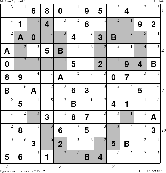 The grouppuzzles.com Medium tpsmith puzzle for Saturday December 27, 2025, suitable for printing, with all 7 steps marked