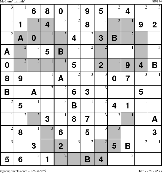 The grouppuzzles.com Medium tpsmith puzzle for Saturday December 27, 2025 with the first 3 steps marked