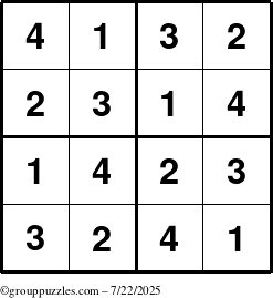 The grouppuzzles.com Answer grid for the Sudoku-4 puzzle for Tuesday July 22, 2025
