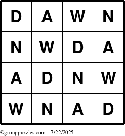 The grouppuzzles.com Answer grid for the Dawn puzzle for Tuesday July 22, 2025