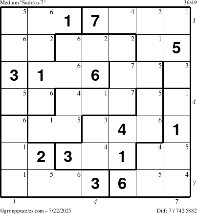 The grouppuzzles.com Medium Sudoku-7 puzzle for Tuesday July 22, 2025 with all 7 steps marked
