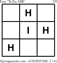 The grouppuzzles.com Easy TicTac-GHI puzzle for Monday June 30, 2025
