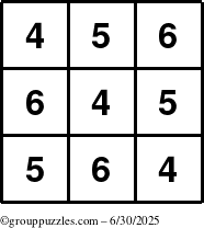 The grouppuzzles.com Answer grid for the TicTac-456 puzzle for Monday June 30, 2025