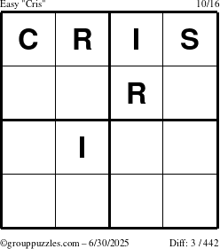The grouppuzzles.com Easy Cris puzzle for Monday June 30, 2025
