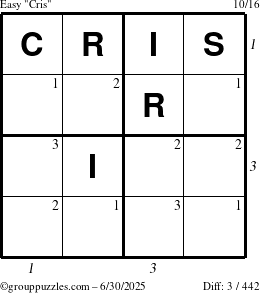 The grouppuzzles.com Easy Cris puzzle for Monday June 30, 2025 with all 3 steps marked