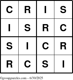 The grouppuzzles.com Answer grid for the Cris puzzle for Monday June 30, 2025