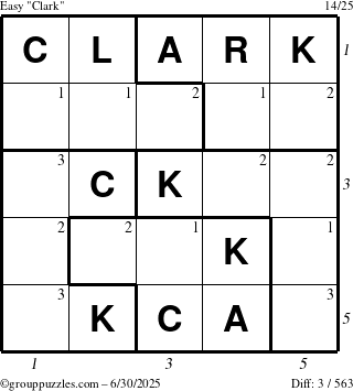 The grouppuzzles.com Easy Clark puzzle for Monday June 30, 2025 with all 3 steps marked