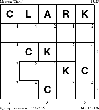 The grouppuzzles.com Medium Clark puzzle for Monday June 30, 2025 with all 4 steps marked