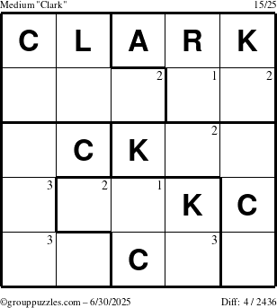 The grouppuzzles.com Medium Clark puzzle for Monday June 30, 2025 with the first 3 steps marked