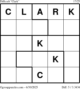 The grouppuzzles.com Difficult Clark puzzle for Monday June 30, 2025