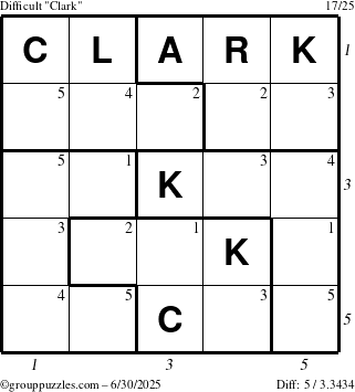 The grouppuzzles.com Difficult Clark puzzle for Monday June 30, 2025 with all 5 steps marked