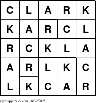 The grouppuzzles.com Answer grid for the Clark puzzle for Monday June 30, 2025