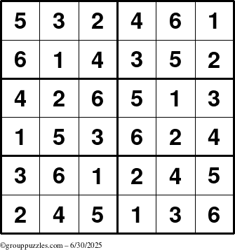 The grouppuzzles.com Answer grid for the Sudoku-Junior puzzle for Monday June 30, 2025