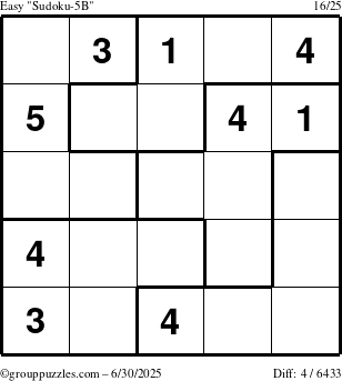 The grouppuzzles.com Easy Sudoku-5B puzzle for Monday June 30, 2025