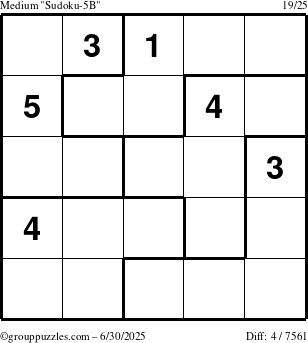 The grouppuzzles.com Medium Sudoku-5B puzzle for Monday June 30, 2025