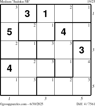 The grouppuzzles.com Medium Sudoku-5B puzzle for Monday June 30, 2025 with all 4 steps marked