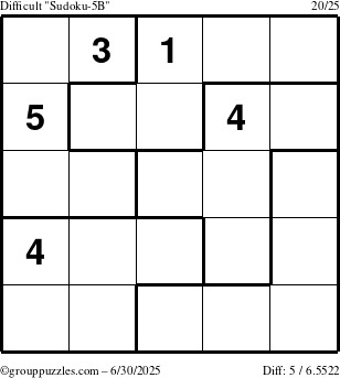 The grouppuzzles.com Difficult Sudoku-5B puzzle for Monday June 30, 2025